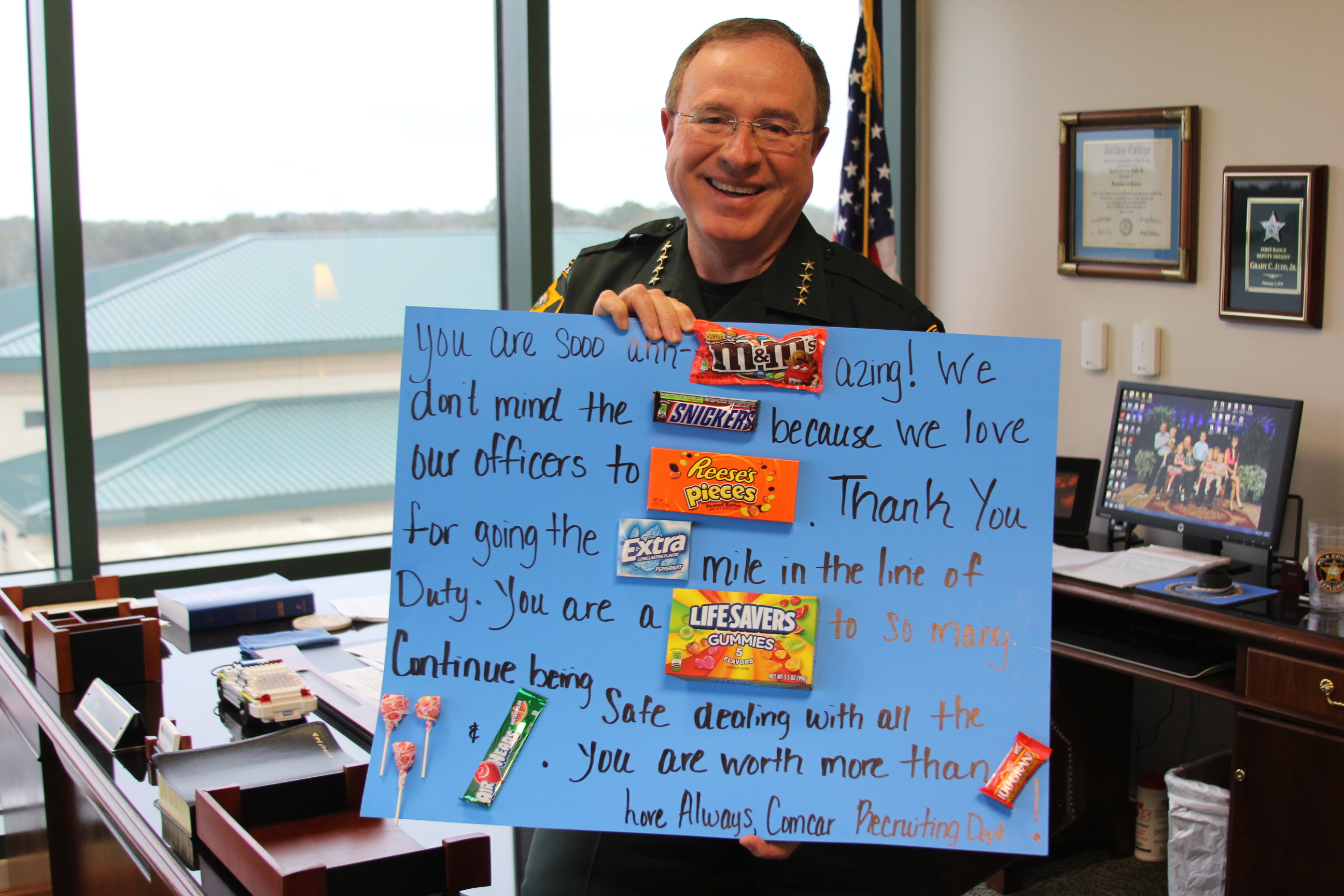 Sheriff Judd with candy